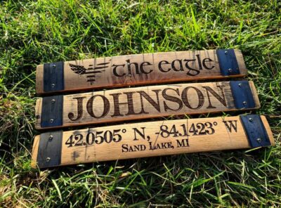 Small Custom Personalized Sign Made from Oak Bourbon Barrel Wood Stave